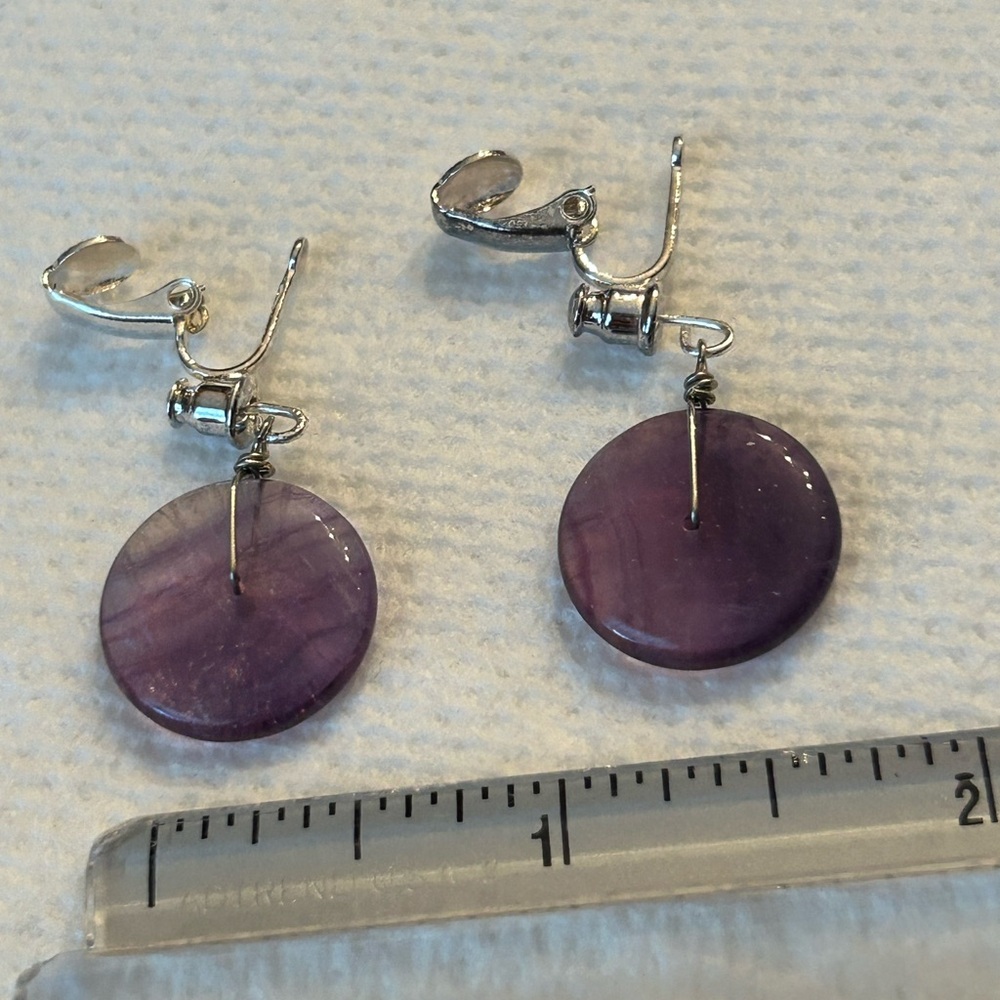 Purple Dangle Earrings with Silver Hooks